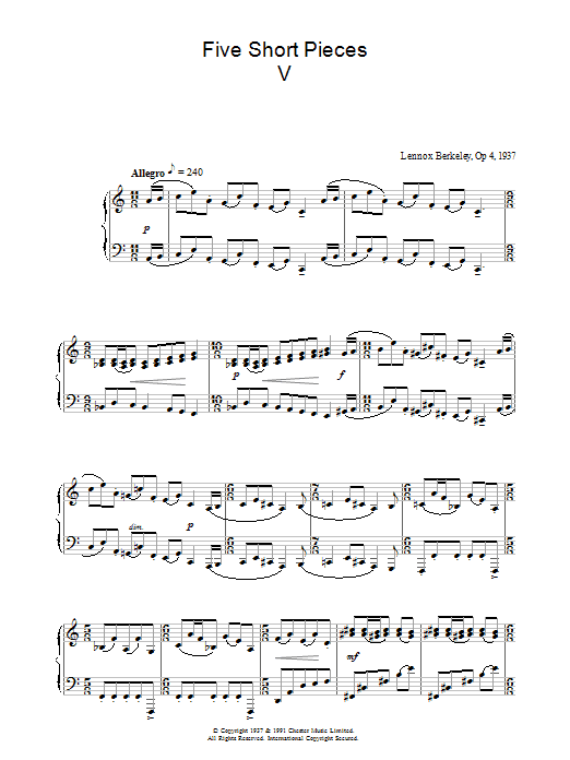 Lennox Berkeley Five Short Pieces, No.5, Op.4 sheet music, chords, lyrics - Printable PDF for Piano
