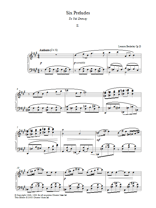 Download Lennox Berkeley Prelude No. 2 (from Six Preludes) sheet music notes and chords for Piano - Download Printable PDF and start playing in minutes.