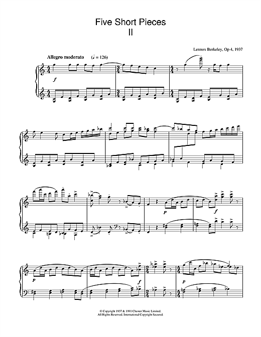 Learn to play Lennox Berkeley Five Short Pieces, No.2, Op.4 sheet music for Piano in minutes. Lennox Berkeley Five Short Pieces, No.2, Op.4 sheet music notes and chords