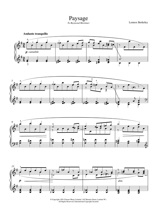 Learn to play Lennox Berkeley Paysage sheet music for Piano in minutes. Lennox Berkeley Paysage sheet music notes and chords