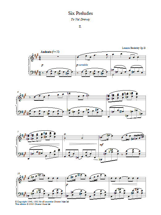 Learn to play Lennox Berkeley Prelude No. 2 (from Six Preludes) sheet music for Piano in minutes. Lennox Berkeley Prelude No. 2 (from Six Preludes) sheet music preview music notes and score for Piano including 2 page(s)