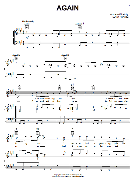 Learn to play Lenny Kravitz Again sheet music for Piano, Vocal & Guitar (Right-Hand Melody) in minutes. Lenny Kravitz Again sheet music notes and chords