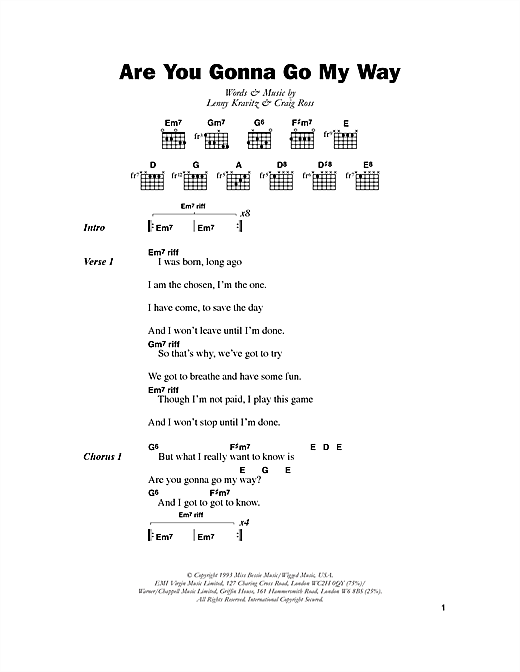 Learn to play Lenny Kravitz Are You Gonna Go My Way sheet music for Drums Transcription in minutes. Lenny Kravitz Are You Gonna Go My Way sheet music preview music notes and score for Drums Transcription including 2 page(s)