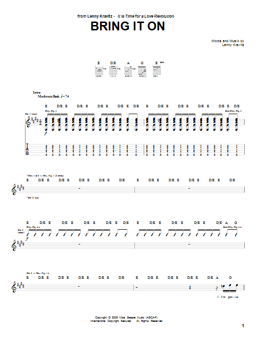 Learn to play Lenny Kravitz Bring It On sheet music for Guitar Tab in minutes. Lenny Kravitz Bring It On sheet music notes and chords