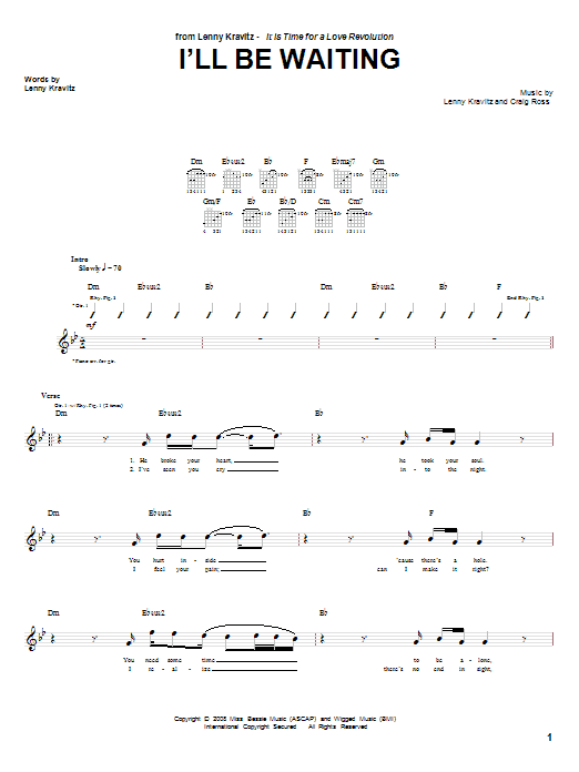 Learn to play Lenny Kravitz I'll Be Waiting sheet music for Guitar Tab in minutes. Lenny Kravitz I'll Be Waiting sheet music notes and chords