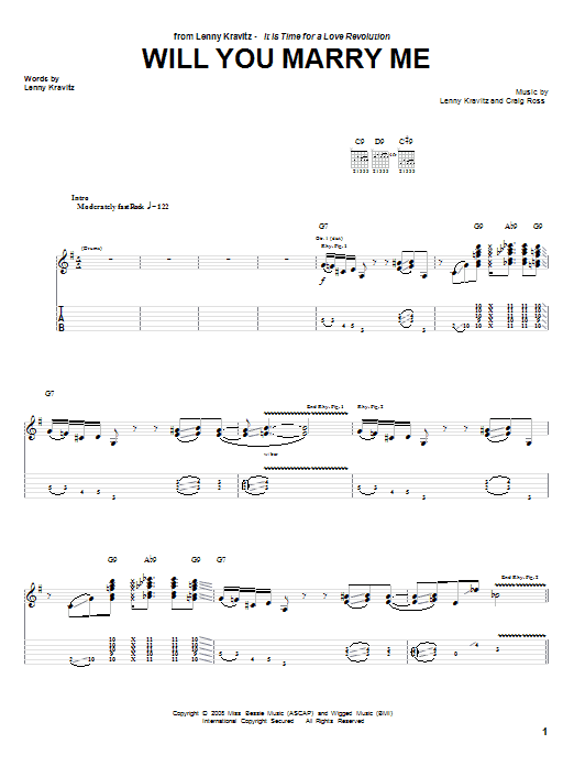 Learn to play Lenny Kravitz Will You Marry Me sheet music for Guitar Tab in minutes. Lenny Kravitz Will You Marry Me sheet music notes and chords