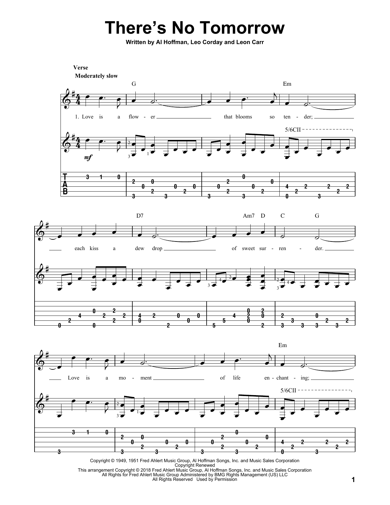 Leo Corday There's No Tomorrow sheet music, chords, lyrics - Printable PDF for Guitar Tab
