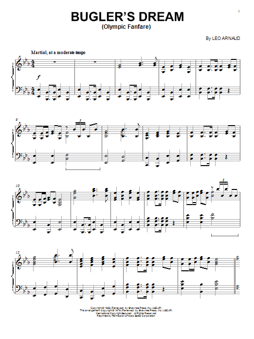 Learn to play Leo Arnaud Bugler's Dream (Olympic Fanfare) sheet music for Piano in minutes. Leo Arnaud Bugler's Dream (Olympic Fanfare) sheet music preview music notes and score for Piano including 3 page(s)
