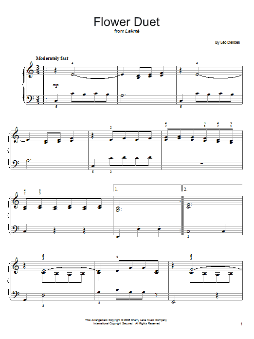 Learn to play Leo Delibes Flower Duet (from Lakme) sheet music for Piano in minutes. Leo Delibes Flower Duet (from Lakme) sheet music notes and chords