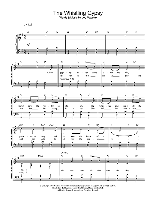 Learn to play Leo Maguire Whistling Gypsy sheet music for Piano, Vocal & Guitar (Right-Hand Melody) in minutes. Leo Maguire Whistling Gypsy sheet music notes and chords