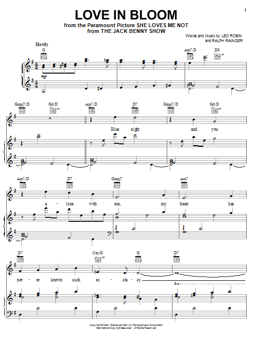 Learn to play Leo Robin Love In Bloom sheet music for Piano, Vocal & Guitar (Right-Hand Melody) in minutes. Leo Robin Love In Bloom sheet music notes and chords