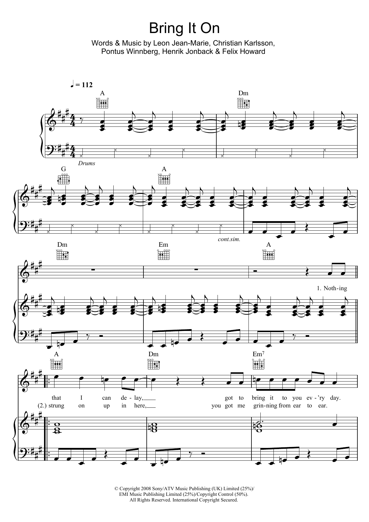 Learn to play Leon Jean-Marie Bring It On sheet music for Piano, Vocal & Guitar in minutes. Leon Jean-Marie Bring It On sheet music preview music notes and score for Piano, Vocal & Guitar including 4 page(s)