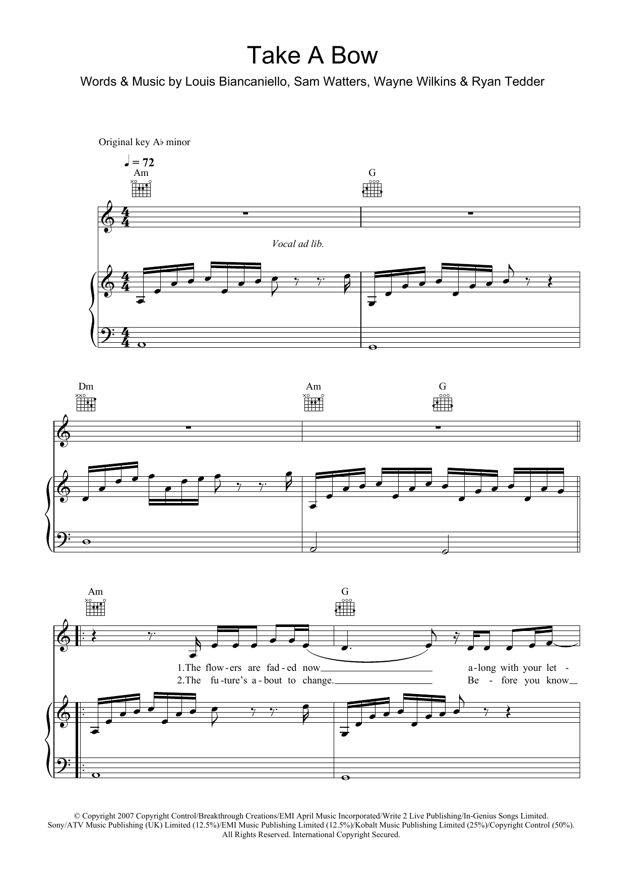 Learn to play Leona Lewis Take A Bow sheet music for Piano, Vocal & Guitar (Right-Hand Melody) in minutes. Leona Lewis Take A Bow sheet music preview music notes and score for Piano, Vocal & Guitar (Right-Hand Melody) including 8 page(s)