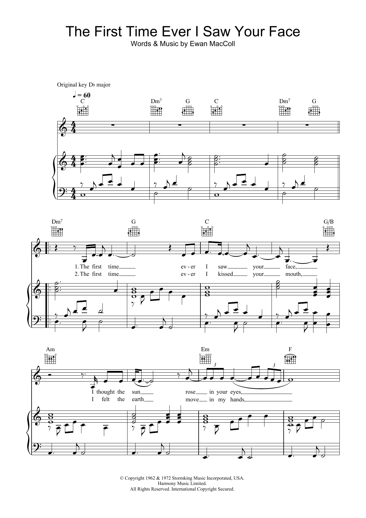 Learn to play Leona Lewis The First Time Ever I Saw Your Face sheet music for Piano, Vocal & Guitar (Right-Hand Melody) in minutes. Leona Lewis The First Time Ever I Saw Your Face sheet music preview music notes and score for Piano, Vocal & Guitar (Right-Hand Melody) including 4 page(s)