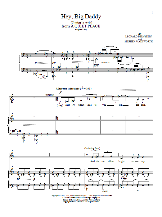 Leonard Bernstein Hey, Big Daddy (Junior's Aria) sheet music, chords, lyrics - Printable PDF for Piano & Vocal
