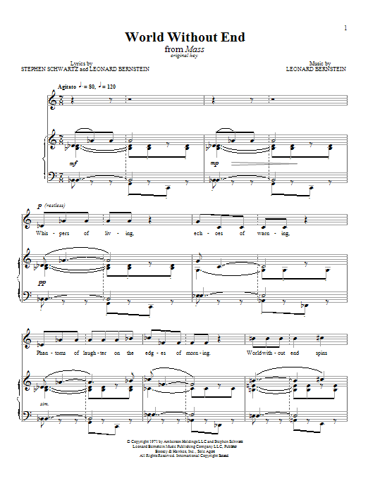 Learn to play Leonard Bernstein World Without End sheet music for Piano, Vocal & Guitar (Right-Hand Melody) in minutes. Leonard Bernstein World Without End sheet music notes and chords