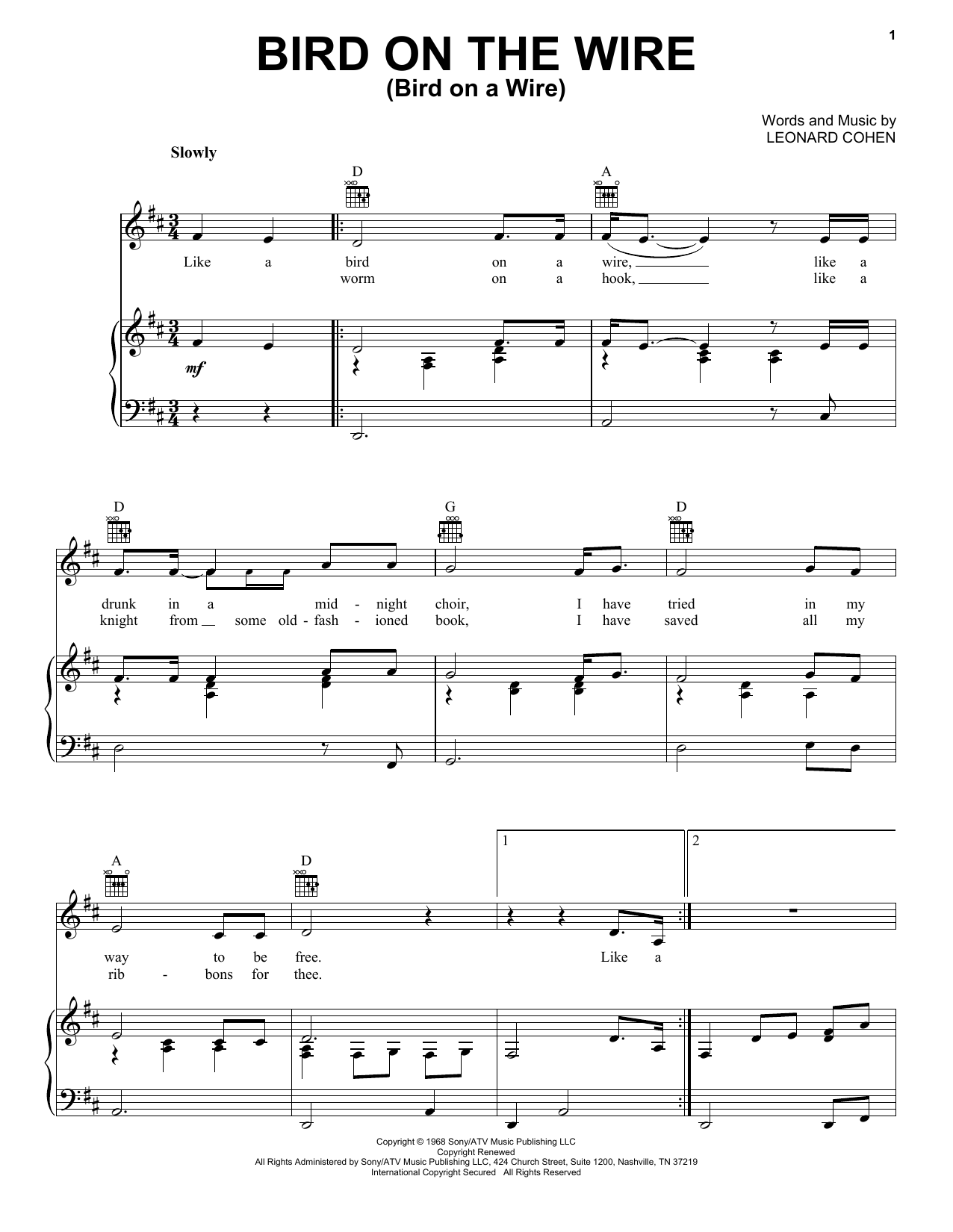 Learn to play Leonard Cohen Bird On The Wire (Bird On A Wire) sheet music for Lyrics & Chords in minutes. Leonard Cohen Bird On The Wire (Bird On A Wire) sheet music preview music notes and score for Lyrics & Chords including 2 page(s)