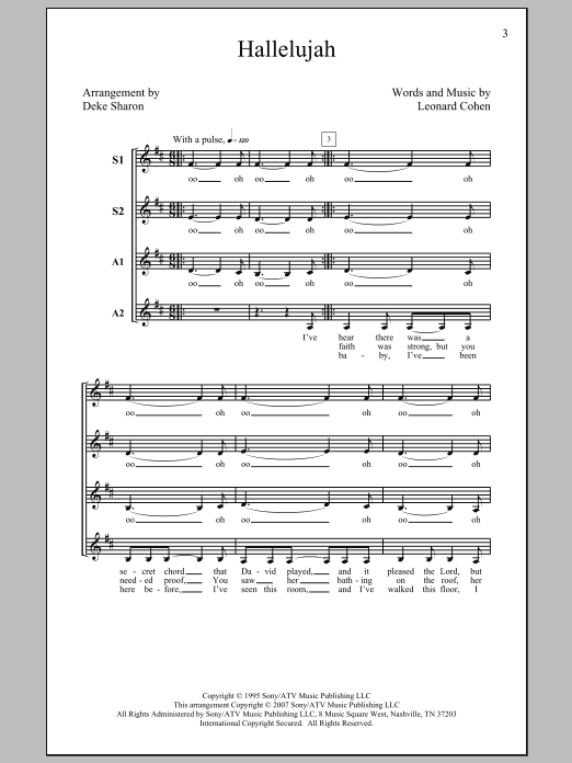 Learn to play Deke Sharon Hallelujah sheet music for SSA in minutes. Deke Sharon Hallelujah sheet music preview music notes and score for SSA including 5 page(s)