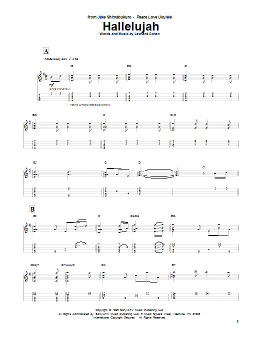 Learn to play Jake Shimabukuro Hallelujah sheet music for Ukulele in minutes. Jake Shimabukuro Hallelujah sheet music preview music notes and score for Ukulele including 7 page(s)