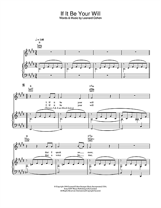 Learn to play Leonard Cohen If It Be Your Will sheet music for Piano, Vocal & Guitar in minutes. Leonard Cohen If It Be Your Will sheet music notes and chords