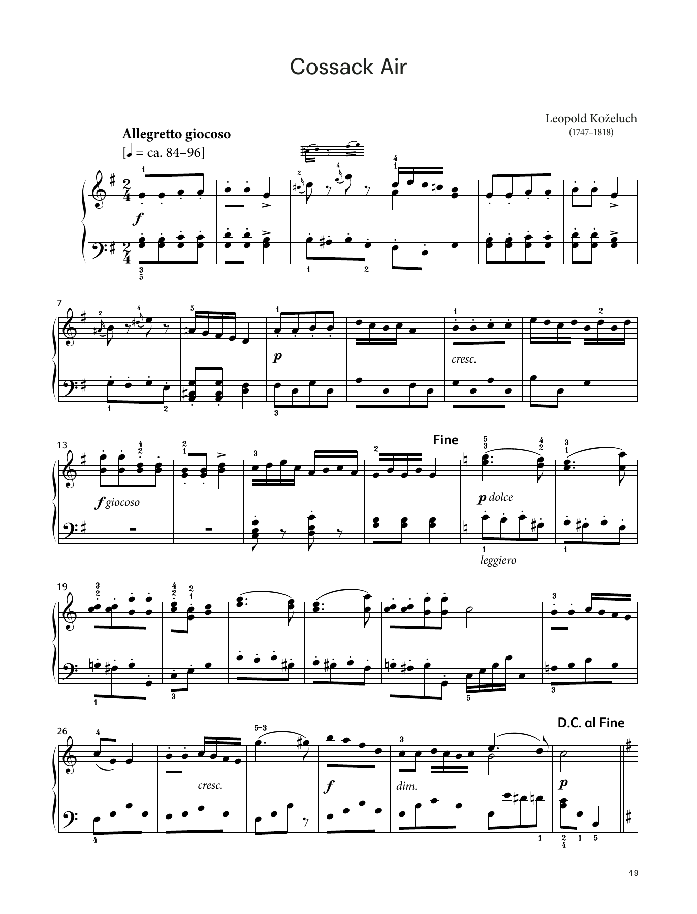 Leopold Koželuch Cossack Air (LCME Piano 2018 Grade 3 List A) sheet music, chords, lyrics - Printable PDF for Piano Solo