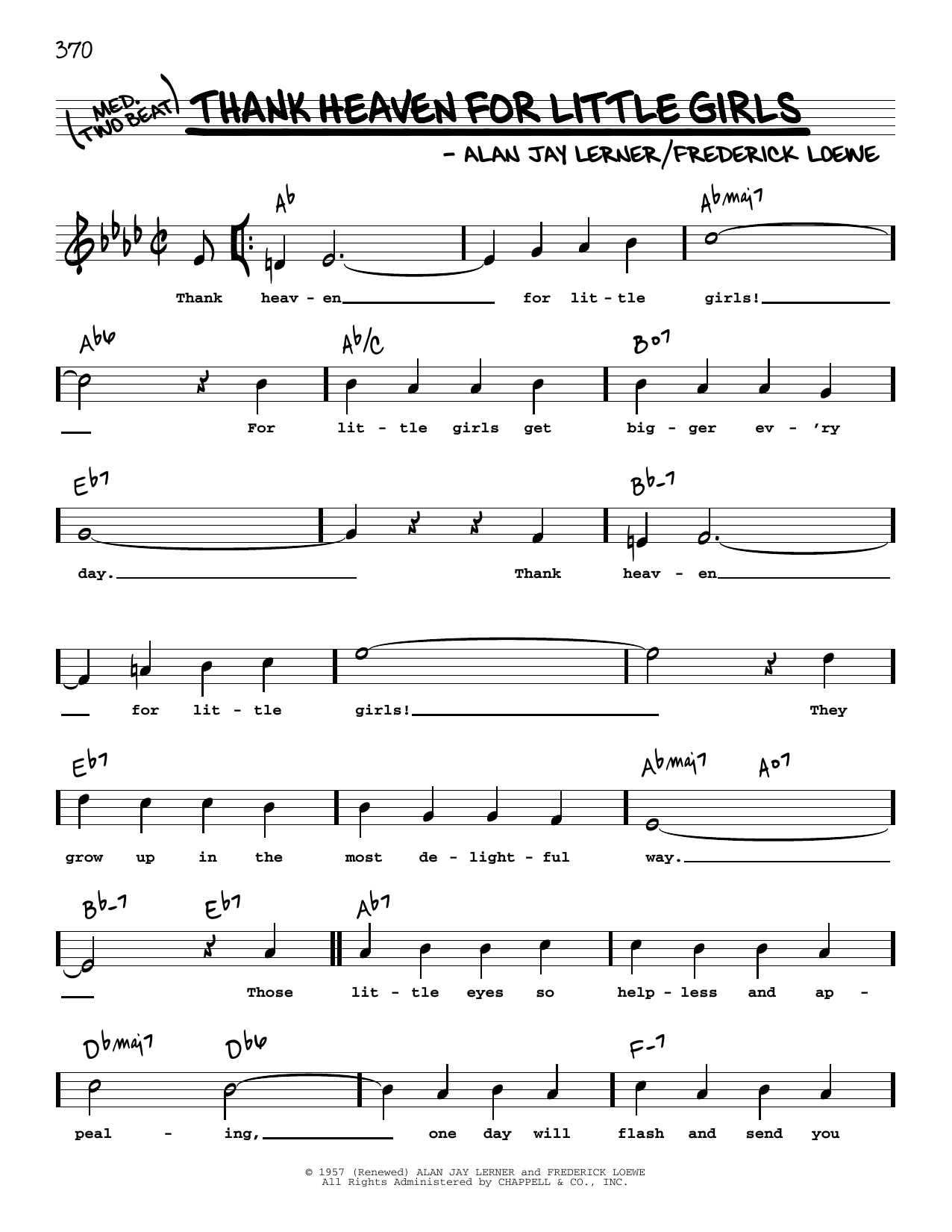 Lerner & Loewe Thank Heaven For Little Girls (High Voice) sheet music, chords, lyrics - Printable PDF for Real Book – Melody, Lyrics & Chords