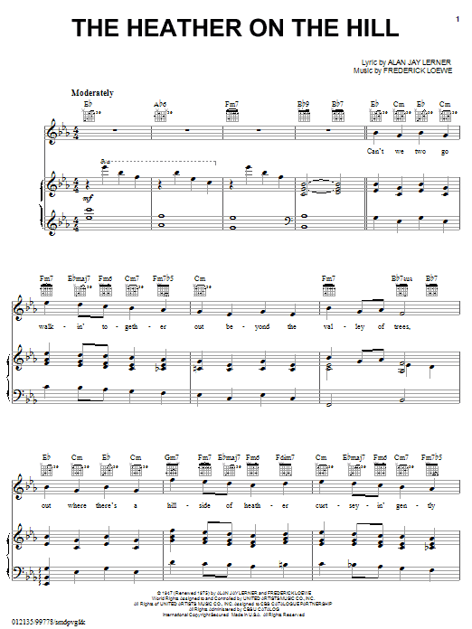 Learn to play Lerner & Loewe Heather On The Hill sheet music for Piano, Vocal & Guitar (Right-Hand Melody) in minutes. Lerner & Loewe Heather On The Hill sheet music preview music notes and score for Piano, Vocal & Guitar (Right-Hand Melody) including 5 page(s)