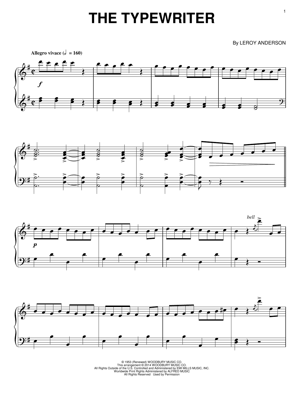 Leroy Anderson The Typewriter sheet music, chords, lyrics - Printable PDF for Piano