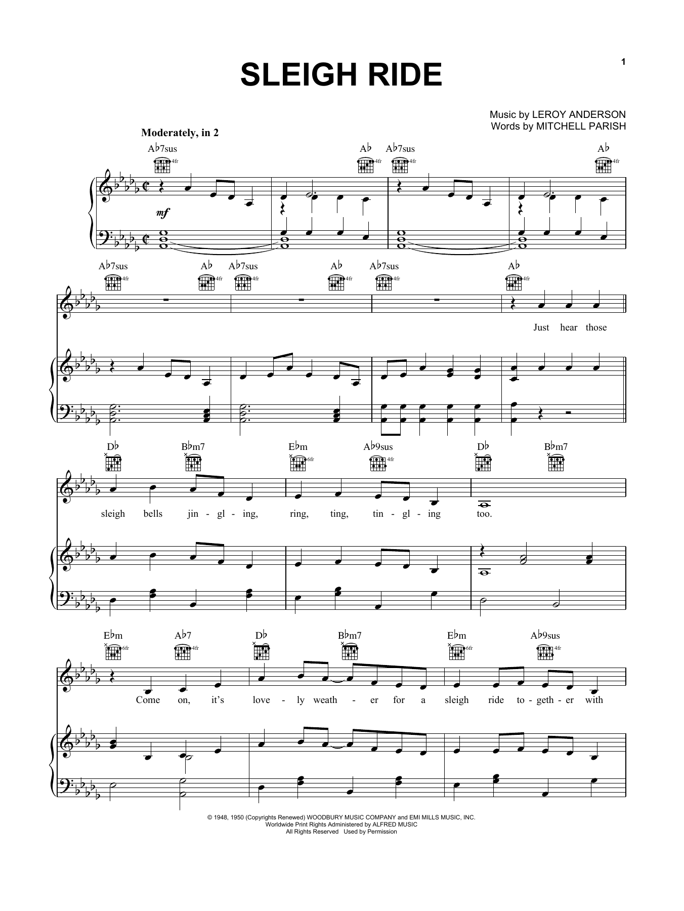 Leroy Anderson Sleigh Ride Sheet Music Download Printable Pdf Christmas Music Score For Piano Vocal Guitar Right Hand Melody 173968
