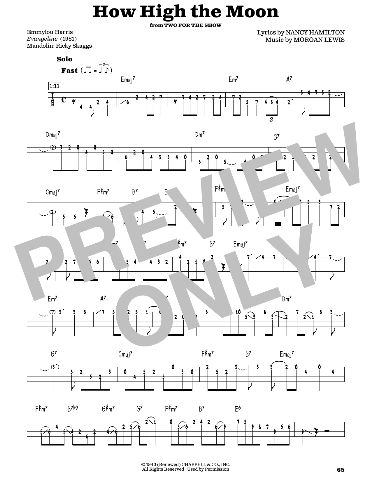Les Paul & Mary Ford How High The Moon (arr. Fred Sokolow) sheet music, chords, lyrics - Printable PDF for Mandolin
