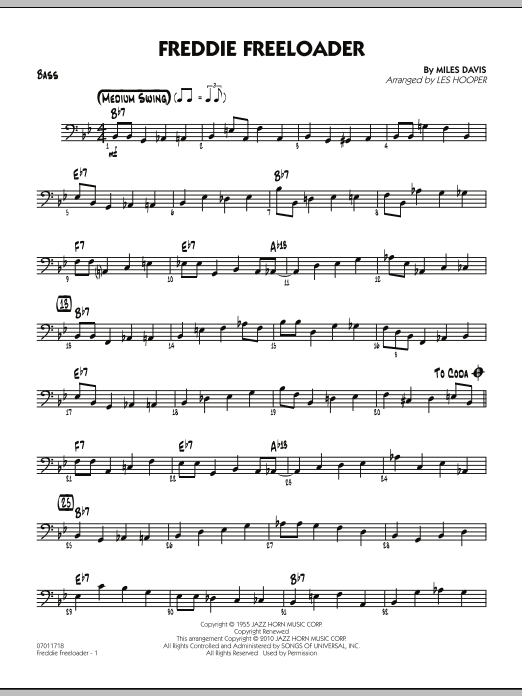 Learn to play Les Hooper Freddie Freeloader - Bass sheet music for Jazz Ensemble in minutes. Les Hooper Freddie Freeloader - Bass sheet music preview music notes and score for Jazz Ensemble including 3 page(s)