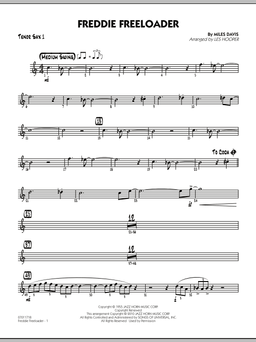 Learn to play Les Hooper Freddie Freeloader - Tenor Sax 1 sheet music for Jazz Ensemble in minutes. Les Hooper Freddie Freeloader - Tenor Sax 1 sheet music preview music notes and score for Jazz Ensemble including 2 page(s)