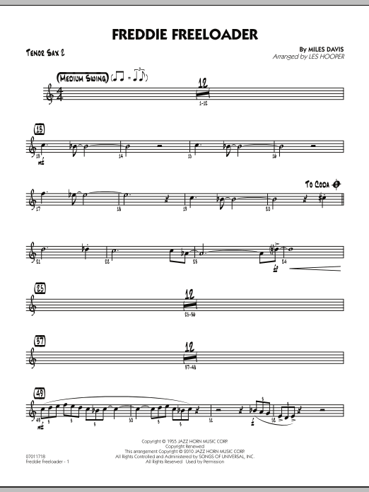 Learn to play Les Hooper Freddie Freeloader - Tenor Sax 2 sheet music for Jazz Ensemble in minutes. Les Hooper Freddie Freeloader - Tenor Sax 2 sheet music preview music notes and score for Jazz Ensemble including 2 page(s)