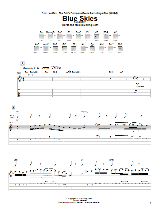 Learn to play Les Paul Blue Skies sheet music for Guitar Tab in minutes. Les Paul Blue Skies sheet music preview music notes and score for Guitar Tab including 8 page(s)
