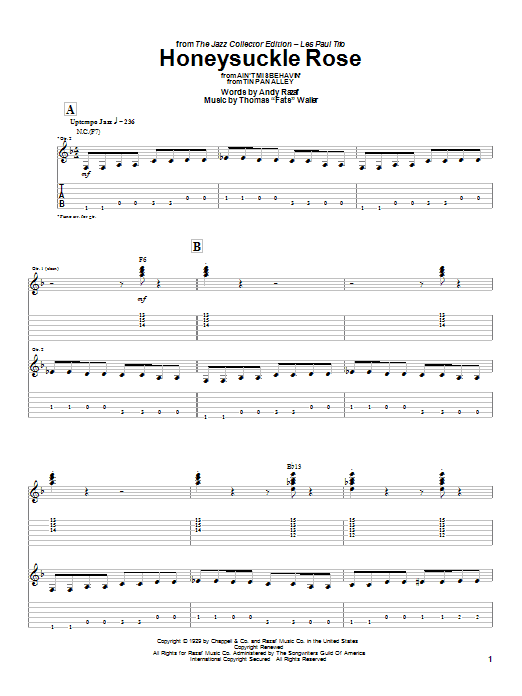 Learn to play Les Paul Honeysuckle Rose sheet music for Guitar Tab in minutes. Les Paul Honeysuckle Rose sheet music preview music notes and score for Guitar Tab including 7 page(s)