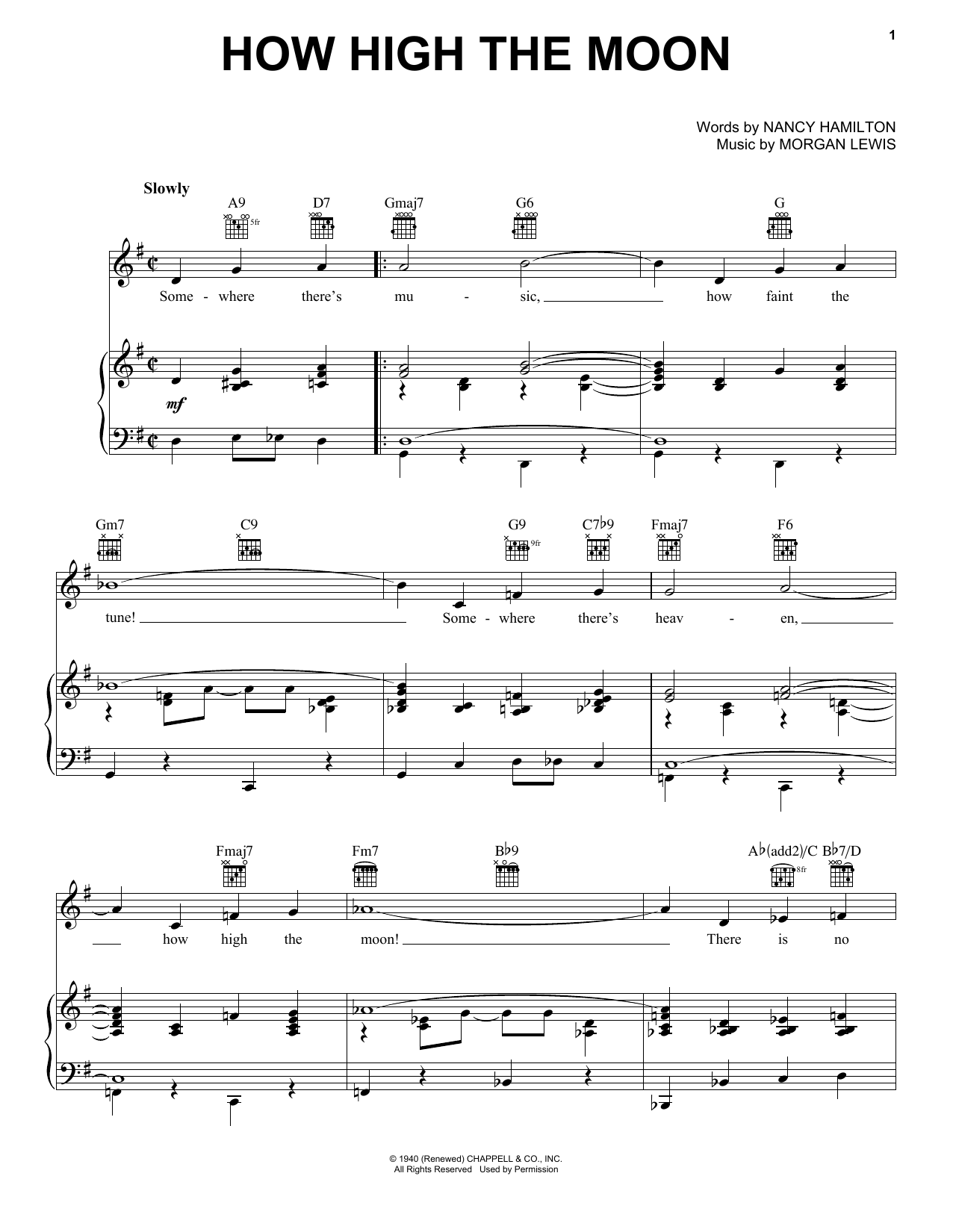 Les Paul How High The Moon sheet music preview music notes and score for Piano, Vocal & Guitar (Right-Hand Melody) including 3 page(s)