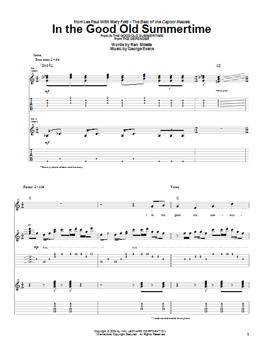 Learn to play Les Paul In The Good Old Summertime sheet music for Guitar Tab in minutes. Les Paul In The Good Old Summertime sheet music preview music notes and score for Guitar Tab including 10 page(s)