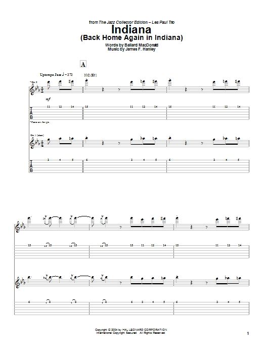Learn to play Les Paul Indiana (Back Home Again In Indiana) sheet music for Guitar Tab in minutes. Les Paul Indiana (Back Home Again In Indiana) sheet music preview music notes and score for Guitar Tab including 5 page(s)