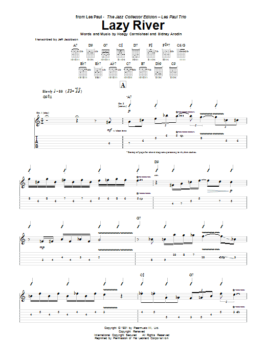Learn to play Les Paul Lazy River sheet music for Guitar Tab in minutes. Les Paul Lazy River sheet music preview music notes and score for Guitar Tab including 5 page(s)