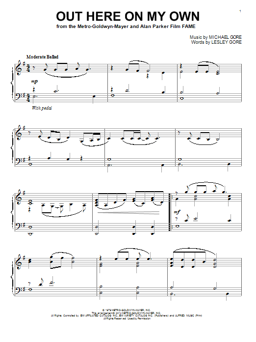 Learn to play Lesley Gore Out Here On My Own sheet music for Piano in minutes. Lesley Gore Out Here On My Own sheet music notes and chords