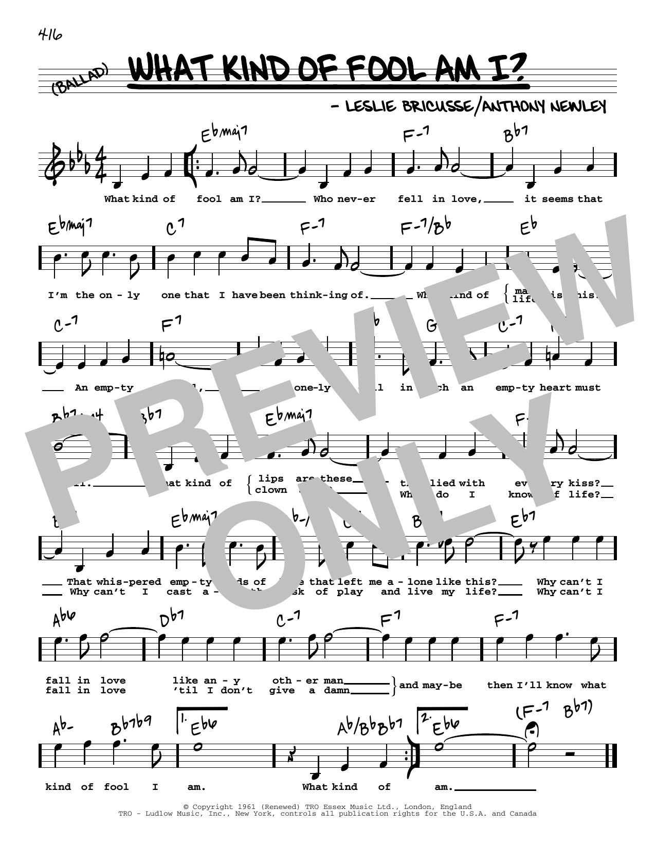 Leslie Bricusse and Anthony Newley What Kind Of Fool Am I? (High Voice) (from Stop The World - I Want To Get Off) sheet music, chords, lyrics - Printable PDF for Real Book – Melody, Lyrics & Chords
