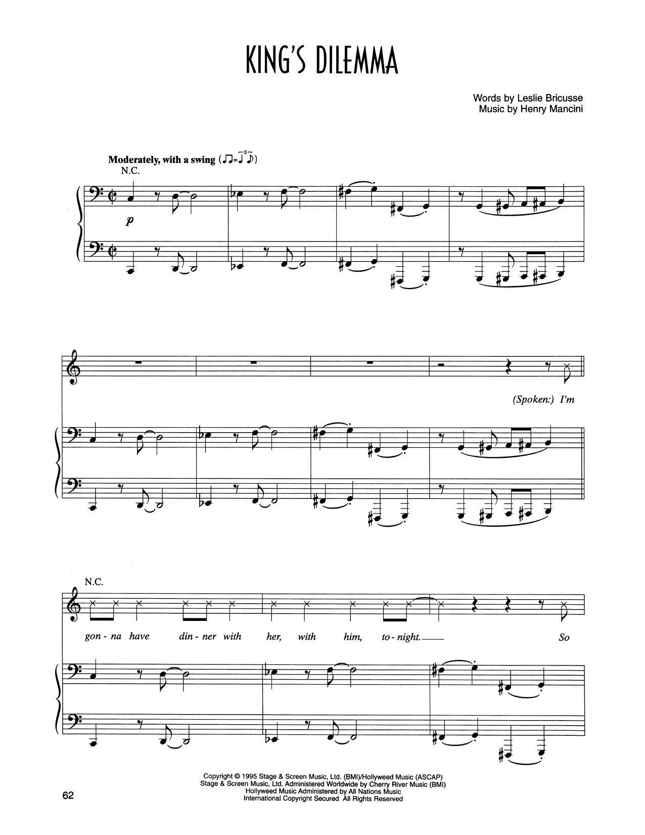 Leslie Bricusse and Henry Mancini King's Dilemma (from Victor/Victoria) sheet music, chords, lyrics - Printable PDF for Piano & Vocal