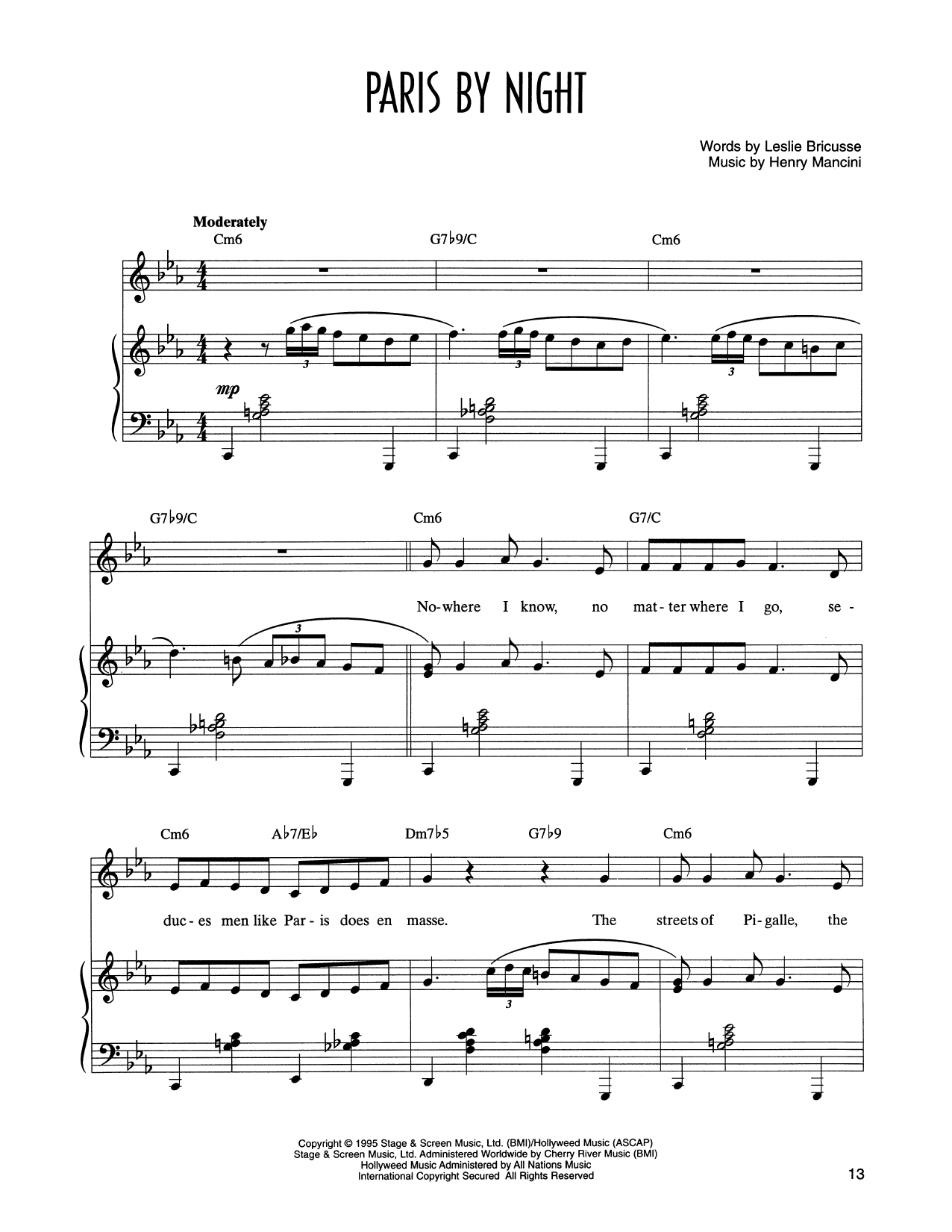 Leslie Bricusse and Henry Mancini Paris By Night (from Victor/Victoria) sheet music, chords, lyrics - Printable PDF for Piano & Vocal