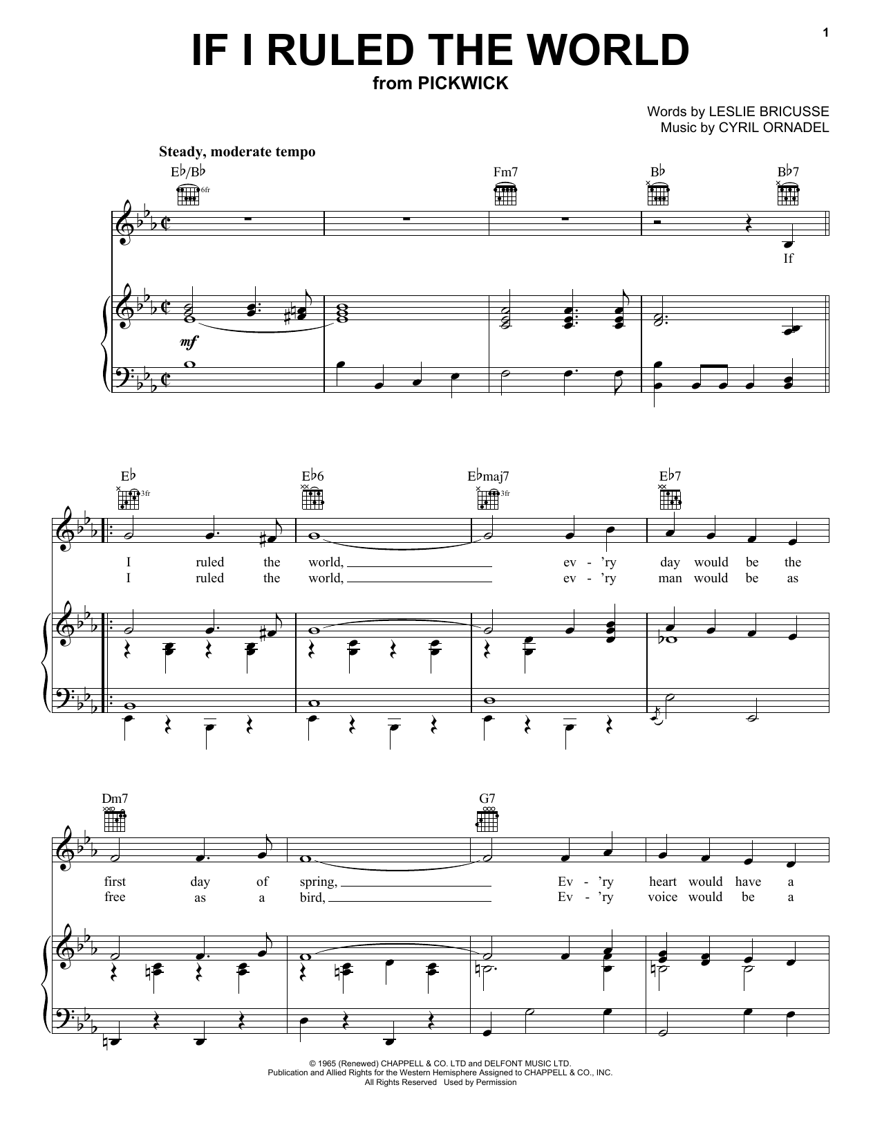 Learn to play Harry Secombe If I Ruled The World sheet music for Piano, Vocal & Guitar (Right-Hand Melody) in minutes. Harry Secombe If I Ruled The World sheet music preview music notes and score for Piano, Vocal & Guitar (Right-Hand Melody) including 5 page(s)