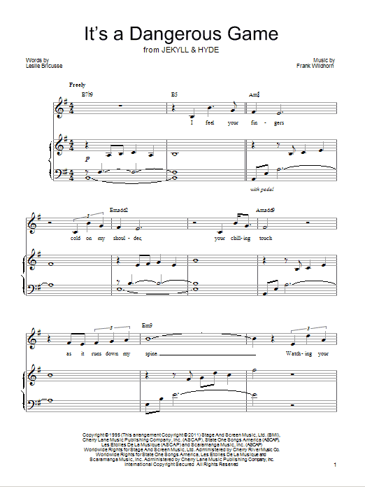 Learn to play Leslie Bricusse It's A Dangerous Game sheet music for Piano & Vocal in minutes. Leslie Bricusse It's A Dangerous Game sheet music preview music notes and score for Piano & Vocal including 8 page(s)