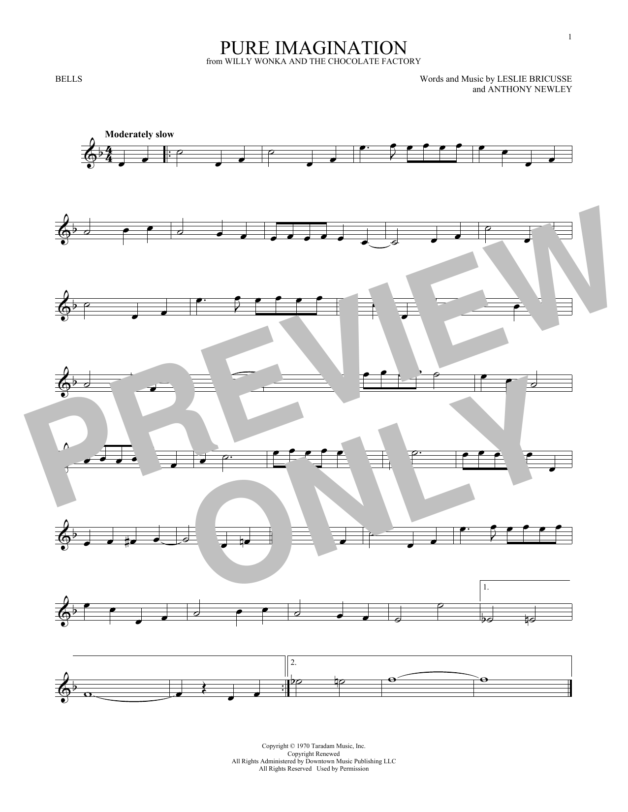 Learn to play Leslie Bricusse Pure Imagination (from Willy Wonka & The Chocolate Factory) sheet music for Vibraphone Solo in minutes. Leslie Bricusse Pure Imagination (from Willy Wonka & The Chocolate Factory) sheet music preview music notes and score for Vibraphone Solo including 2 page(s)