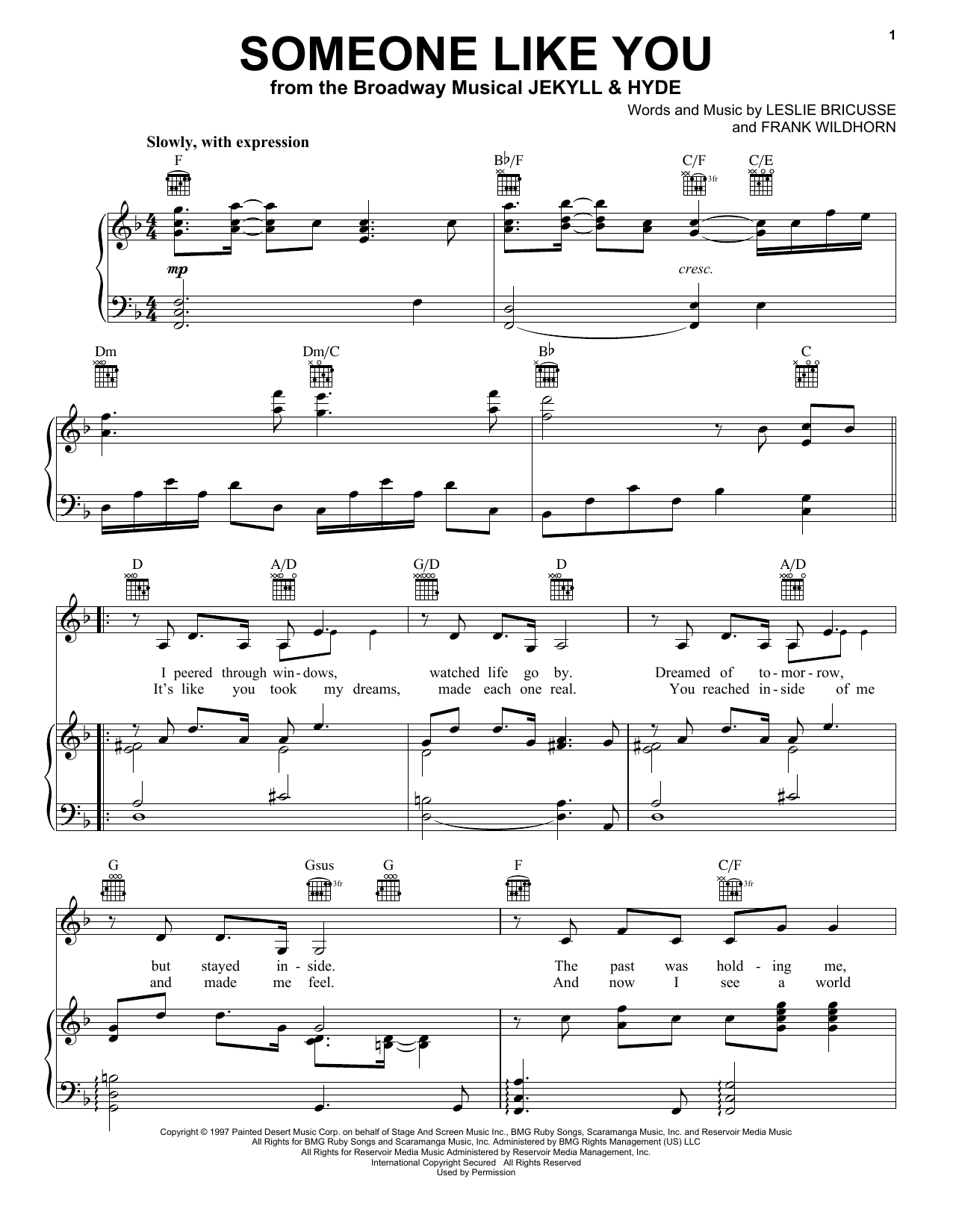 Leslie Bricusse Someone Like You sheet music preview music notes and score for Piano, Vocal & Guitar (Right-Hand Melody) including 4 page(s)