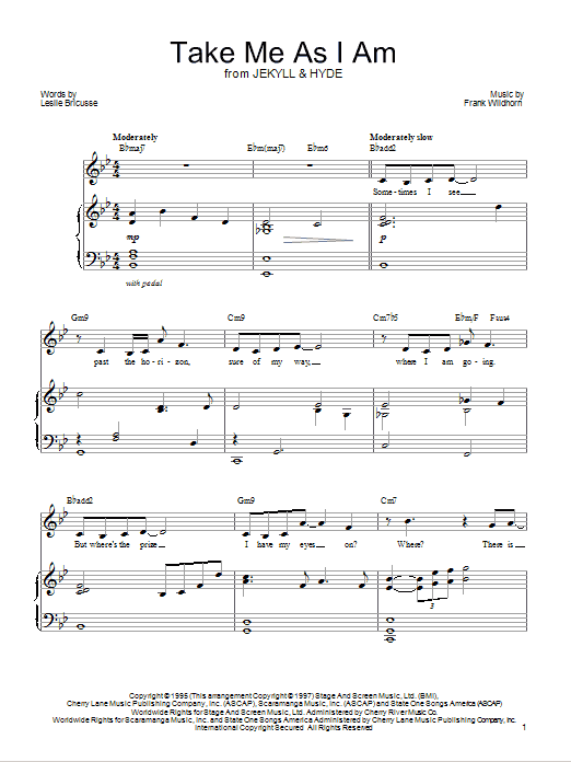 Learn to play Leslie Bricusse Take Me As I Am sheet music for Piano & Vocal in minutes. Leslie Bricusse Take Me As I Am sheet music preview music notes and score for Piano & Vocal including 5 page(s)