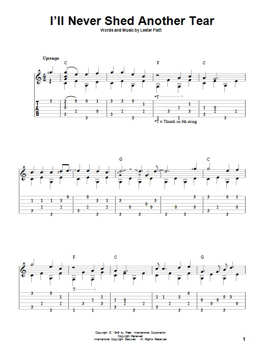 Learn to play Lester Flatt I'll Never Shed Another Tear sheet music for Guitar Tab in minutes. Lester Flatt I'll Never Shed Another Tear sheet music preview music notes and score for Guitar Tab including 2 page(s)