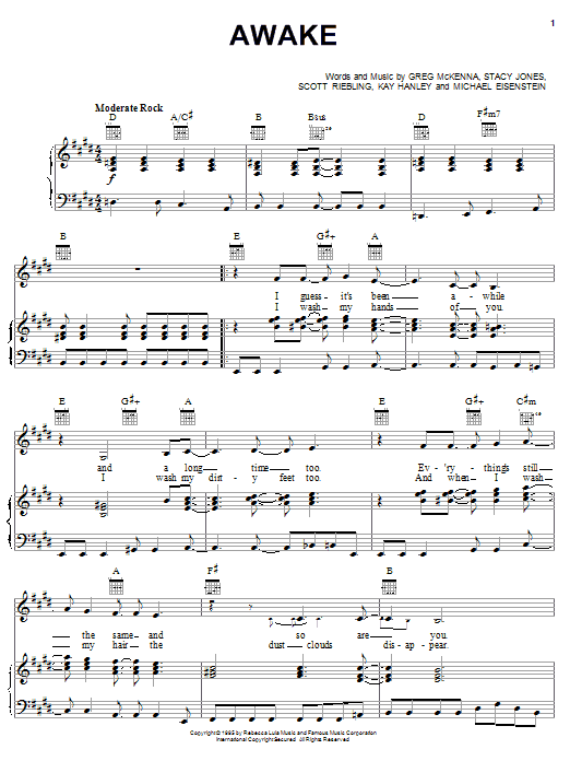 Learn to play Letters To Cleo Awake sheet music for Piano, Vocal & Guitar (Right-Hand Melody) in minutes. Letters To Cleo Awake sheet music preview music notes and score for Piano, Vocal & Guitar (Right-Hand Melody) including 5 page(s)